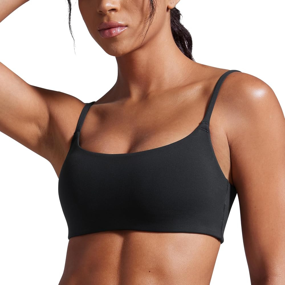 CRZ YOGA Butterbreeze Scoop Neck Sports Bras for Women - Spaghetti Straps Wireless Workout Padded... | Amazon (US)
