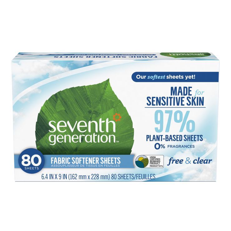 Seventh Generation Fabric Softener Sheets Free & Clear - 80ct | Target