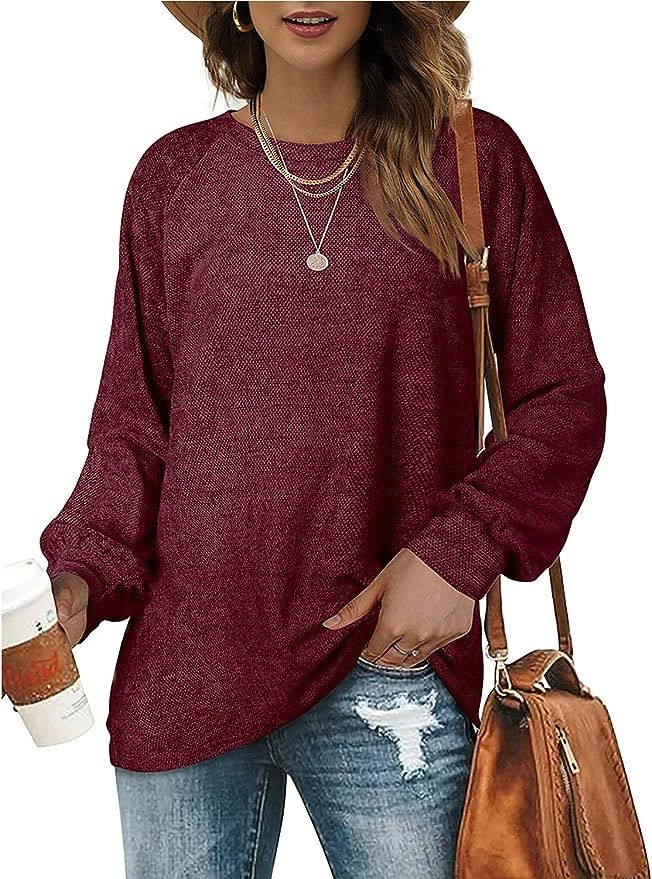 OFEEFAN Women's Sweaters Oversized Pullover Sweatshirts Crewneck Balloon Sleeve Tops | Amazon (US)
