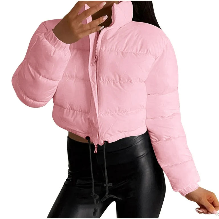 ZQUUVOU Women's Winter Croppped Puffer Jacket Solid Color Short Padded Coat Zipper Casual Jacket ... | Walmart (US)