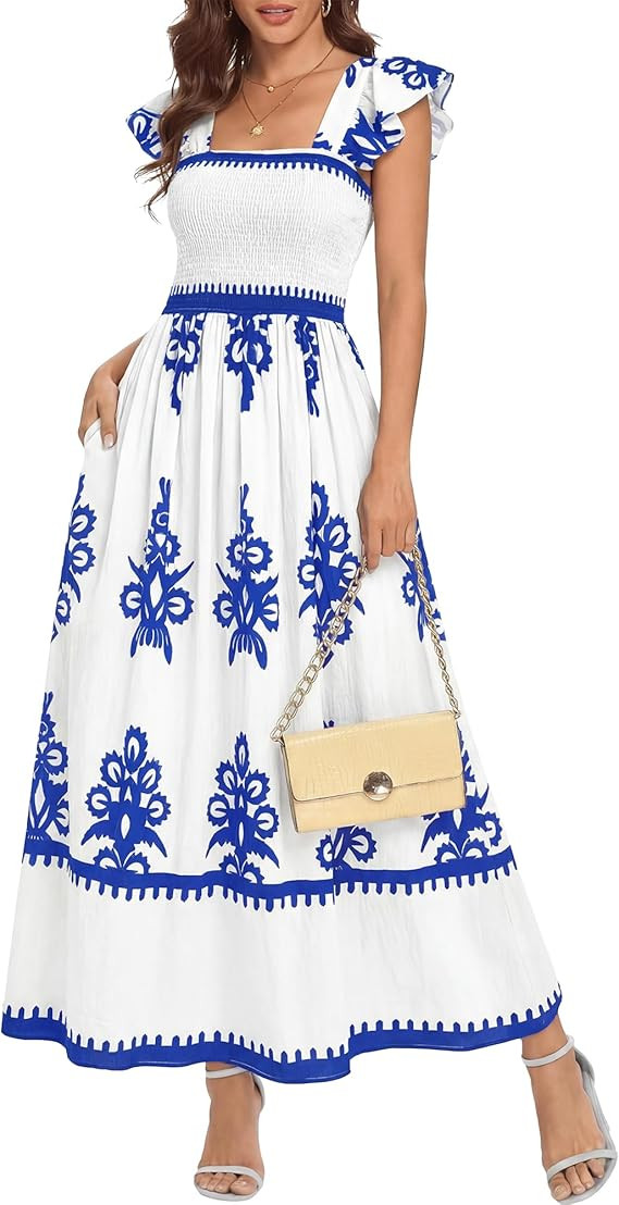 BTFBM Summer Dresses for Women 2026 Casual Floral Boho Sleeveless Square Neck A Line Flowy Beach ... | Amazon (US)