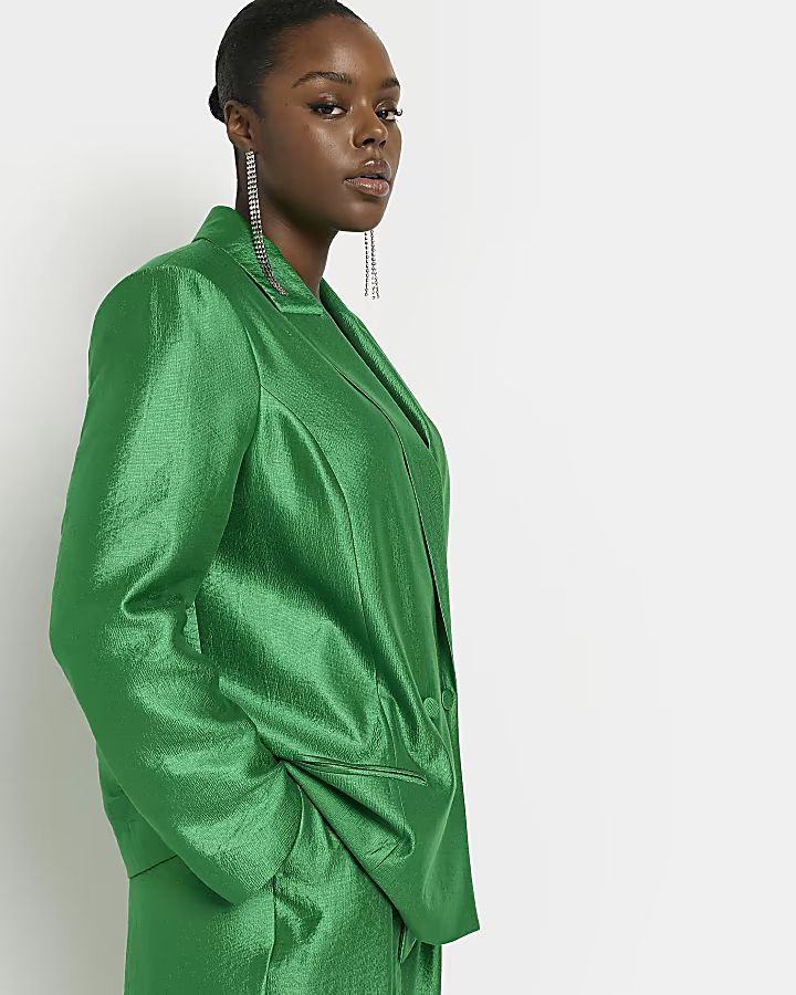 Plus green satin oversized blazer | River Island (US)