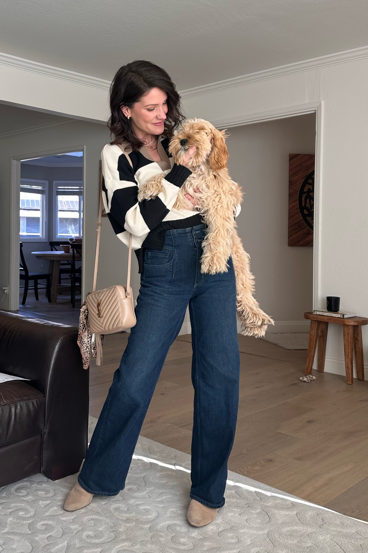 Sweater size small. Actual Jeans are tagged on my ‘shop my’ account: size 26. 

Casual chic. Weekend outfit. Dark wash denim  

#LTKFindsUnder50