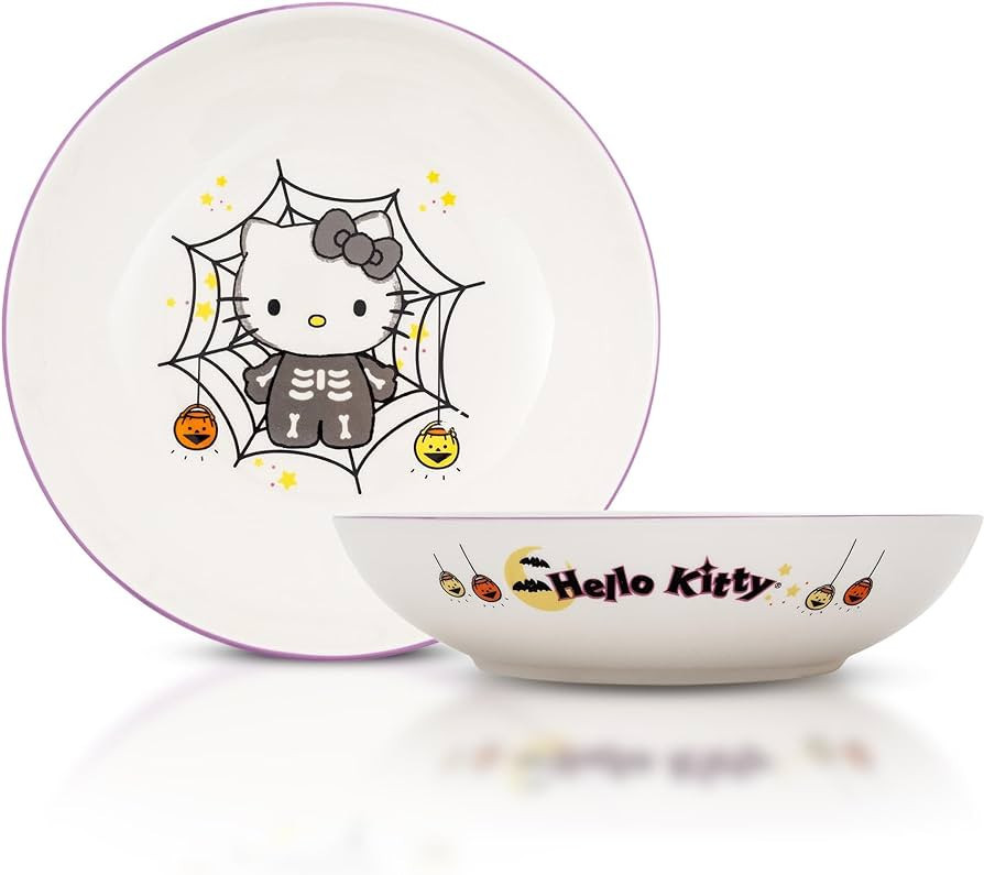 Sanrio Hello Kitty Skeleton Web 9-Inch Ceramic Coupe Dinner Bowl | Amazon (US)