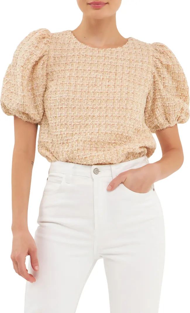 English Factory Puff Sleeve Tweed Blouse | Nordstrom | Nordstrom