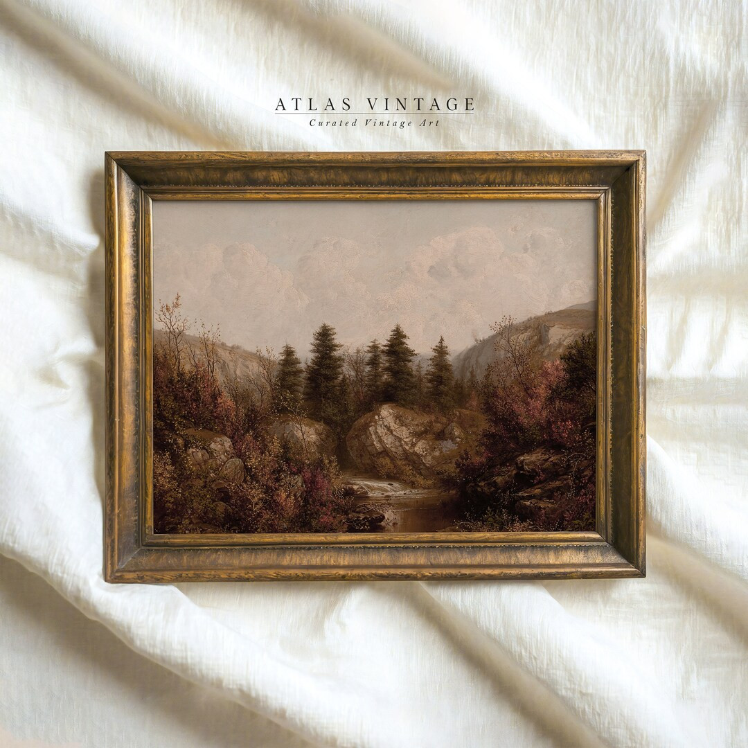 Vintage Moody Autumn Print | Antique Fall Forest Landscape Painting | Cottagecore Printable Wall ... | Etsy (US)