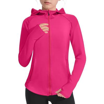 Girl's Lightweight Jacket Long Sleeve Zip Up Athletic Hoodie Top Fishing Hiking Sun Protection Outerwear Rose S | Target