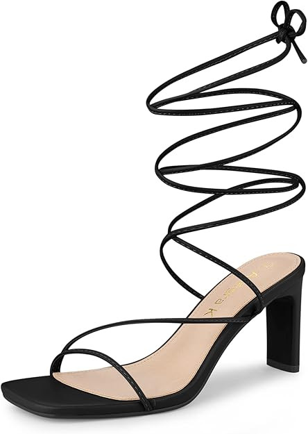 Allegra K Women's Lace Up Strappy Block High Heel Sandals | Amazon (US)