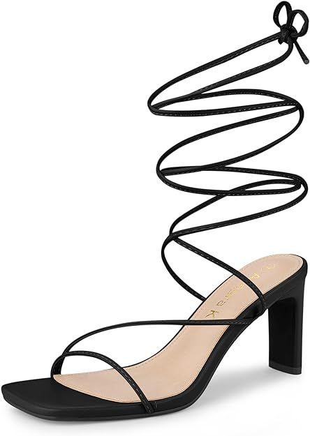 Allegra K Women's Lace Up Strappy Block High Heel Sandals | Amazon (US)