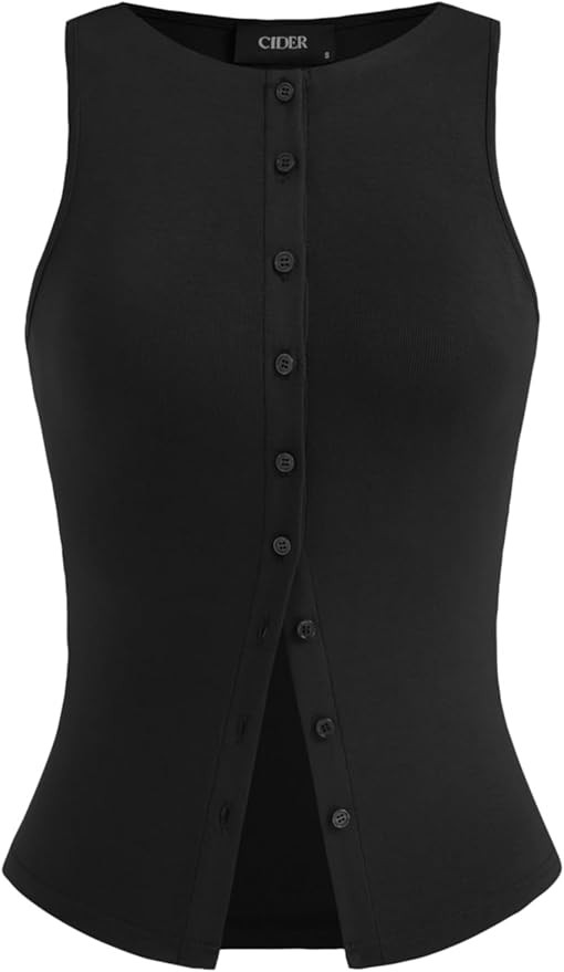CIDER Women Button Down Tank Tops Sleeveless Ribbed Slim Fit Crop Vest Top Summer Going Out Tank ... | Amazon (US)