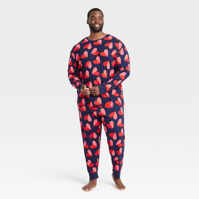 Men's Valentine's Day Hearts Matching Family Pajama Set - Navy | Target