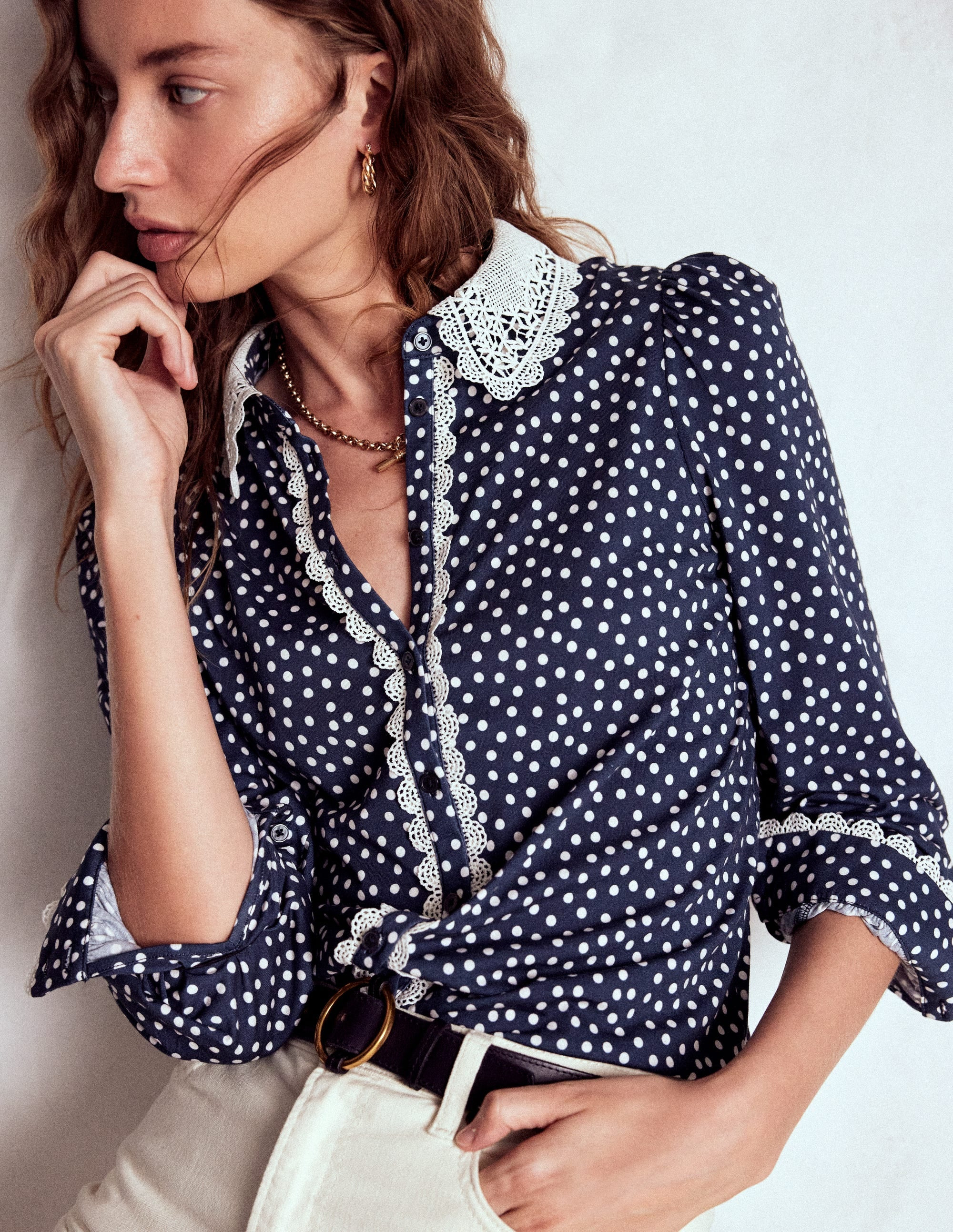 Lace Collar Blouse-Navy | Boden (US)