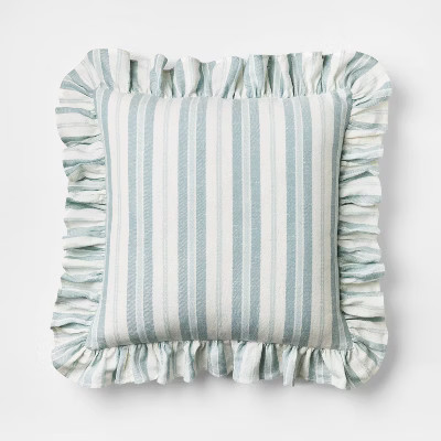 Square Woven Stripe Throw Pillow with Ruffle Blue/Ivory  - Threshold™ designed with Studio McGe... | Target