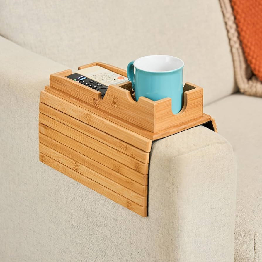 Couch Cup Holder Tray - Portable Sofa Arm Tray Table - Anti-Spill Armchair Caddy Couch Arm Table ... | Amazon (US)