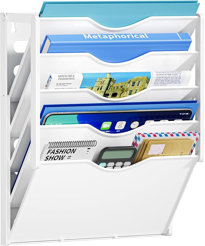 Marbrasse 5 Tier Wall File Organizer, Plastic Hanging File Holder for Mail, Magazines Paper Organ... | Amazon (US)