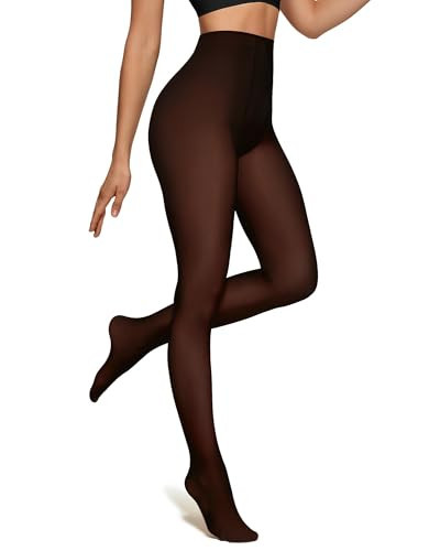 OEAK Womens Fleece Lined Tights Fake Translucent Pantyhose Thermal Opaque High Waisted Winter Legging Footed Sheer Tights 220g Fake Translucent Chocolate S/M | Amazon (US)