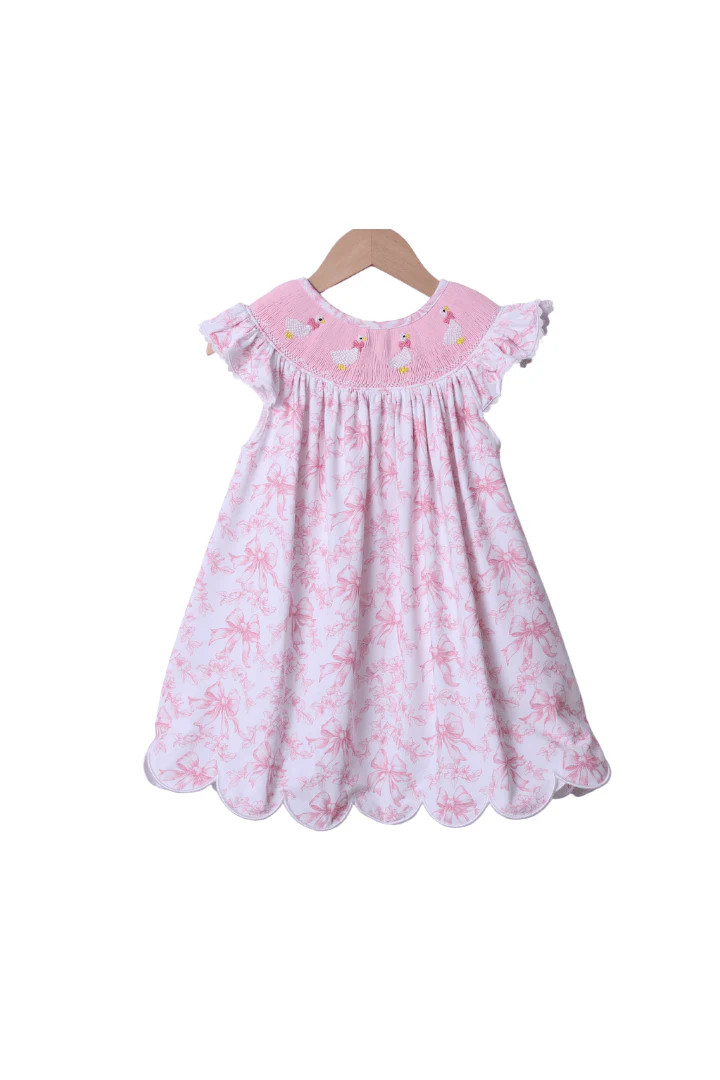 Smocked Silly Goose Pink Bow Toile Dress | The Smocked Flamingo