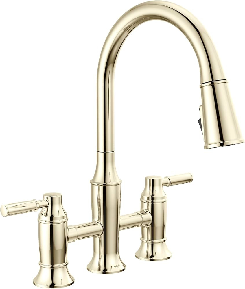Delta Renaldi Polished Nickel Kitchen Faucet with Pull Down Sprayer, Bridge 3 Hole Modern Kitchen... | Amazon (US)