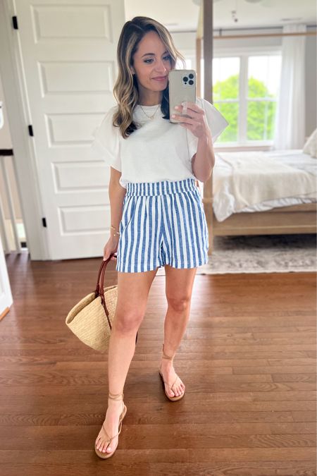 Affordable summer outfit idea from Old Navy! 

Top: petite xs 
Shorts: xs (run large, size down if possible)
Sandals: size up if in between sizes 

#LTKstyletip #LTKSeasonal