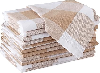 Encasa XO Cotton Cloth Napkins Set of 12 | Buffalo Beige Checks | 43x43 cm | Dining Table Napkins... | Amazon (US)