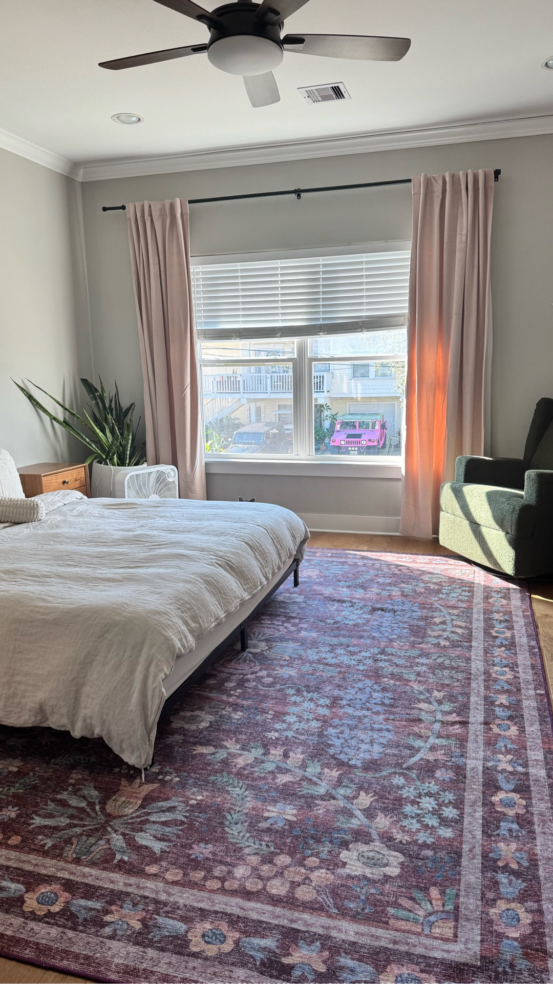 Added a few things to my master bedroom to help make it more cozy and comfortable for me while I spend my future days snuggling and nursing my newborn. These small things made such a HUGE impact! It feels like a totally new space and I am obsessed. 

Rug and Rocker are from Wayfair and the curtains are from Half Priced Drapes!