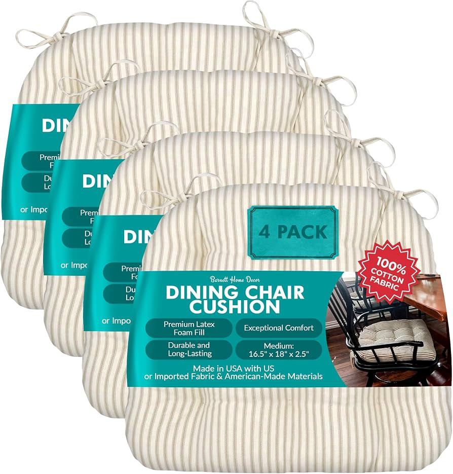 Barnett Home Decor Dining Chair Cushions with Ties, 16.5 x 18 Inches, Pack of 4 – Machine Washa... | Amazon (US)