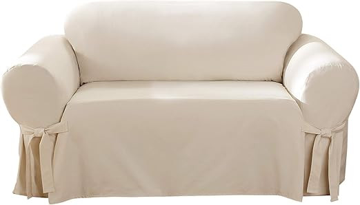 SureFit Duck Cotton Loveseat Box Cushion Slipcover - One Piece Slipcover, Relaxed Woven Fit, 100%... | Amazon (US)