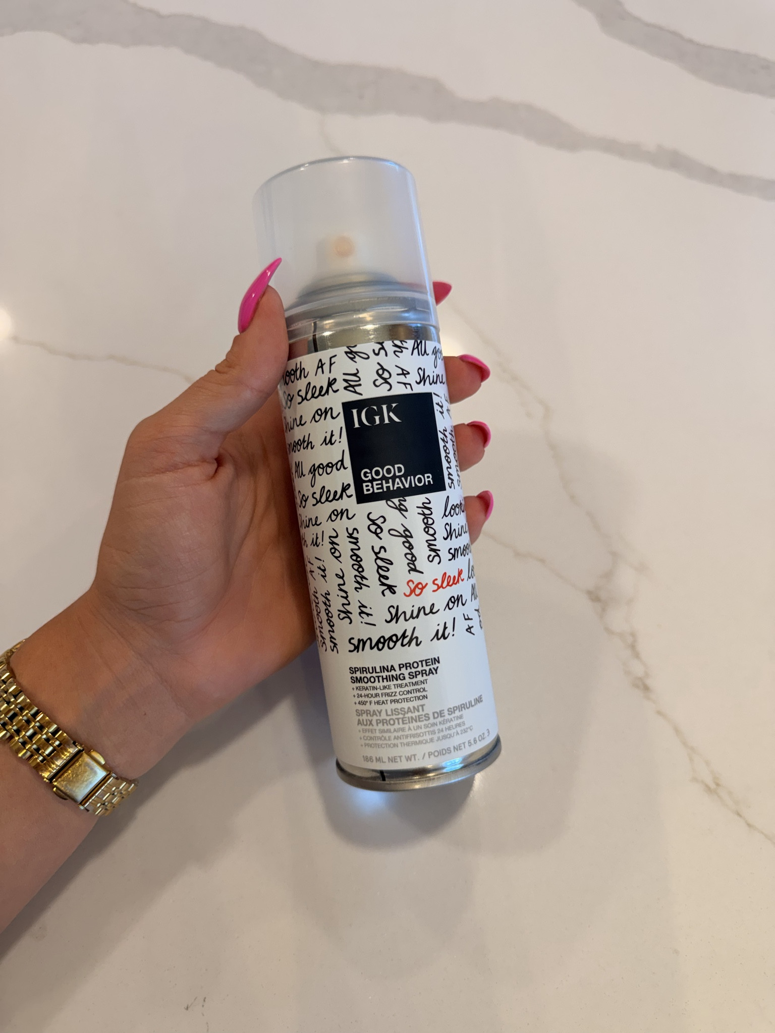 Once my hair is dry I spray this in before I’m going to curl or use extra heat on my hair! The smell is powerful, don’t Inhale 😉￼