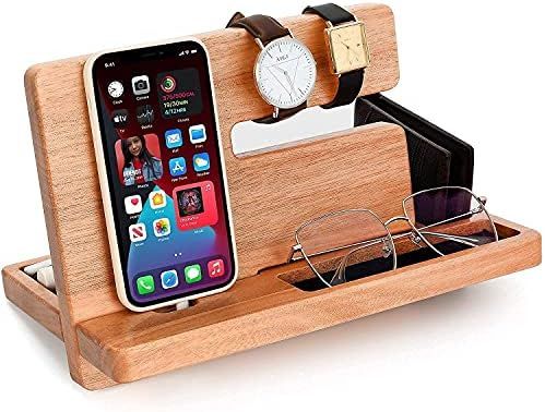 SHIBA LOGIC Wood Phone Docking Station for Men – Nightstand Organizer for Bedside Table Chargin... | Amazon (US)