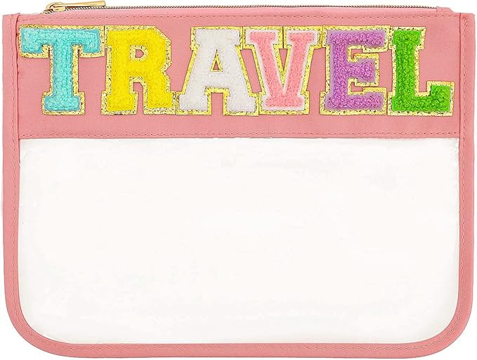 BCRMPT Chenille Letter Bag Clear Flat Pouch,Multi-purpose PVC&Nylon Clear Cosmetic Bags,Travel Ma... | Amazon (US)