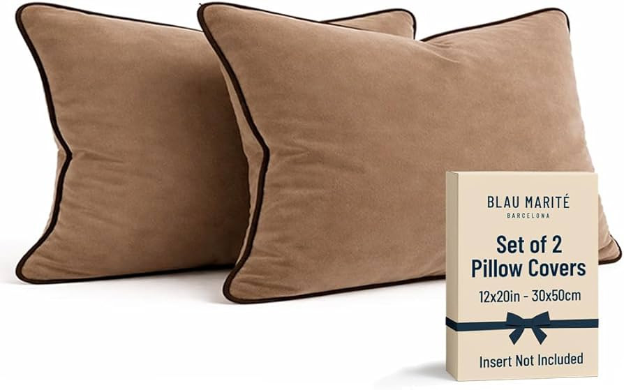 2 Pack Velvet Decorative Throw Pillow Covers, 12"x20", Beige and Brown, Solid, Modern, Contrast P... | Amazon (US)
