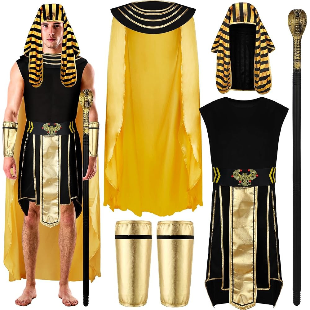 Leumoi 6 Pcs Halloween Men's Egyptian Costume Adult Pharaoh Costume Fashion King of Egypt Outfit ... | Amazon (US)