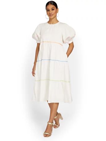 Tiered Puff-Sleeve Midi Dress - English Factory - New York & Company | New York & Company