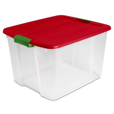 Sterilite 66qt Latching Utility Storage Tub and Totes Red Lid and Green Latch | Target