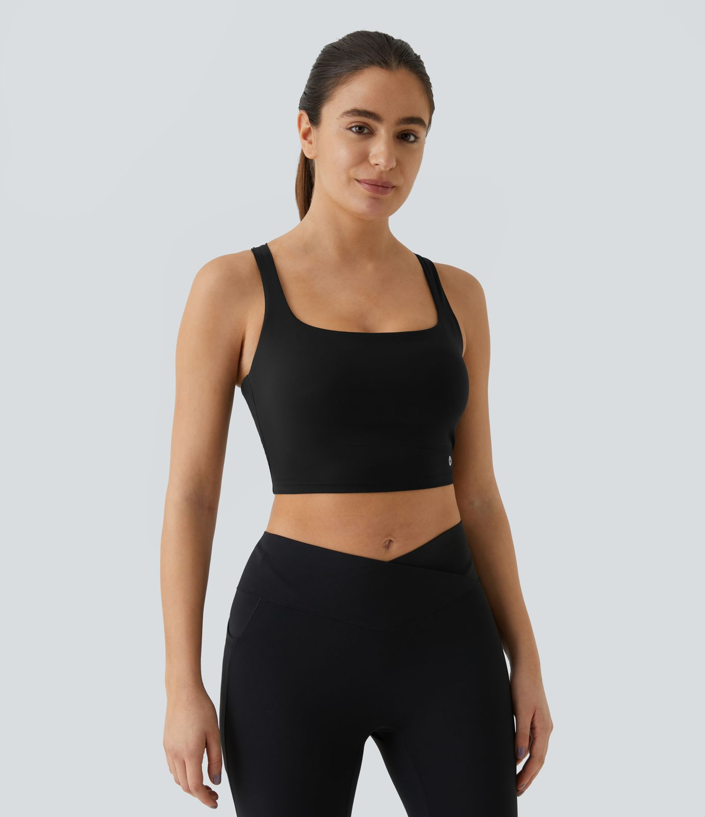 SoftlyZero\u2122 Airy Square Neck Backless Crisscross Cropped Cool Touch Yoga Tank Top-UPF50+ | HALARA