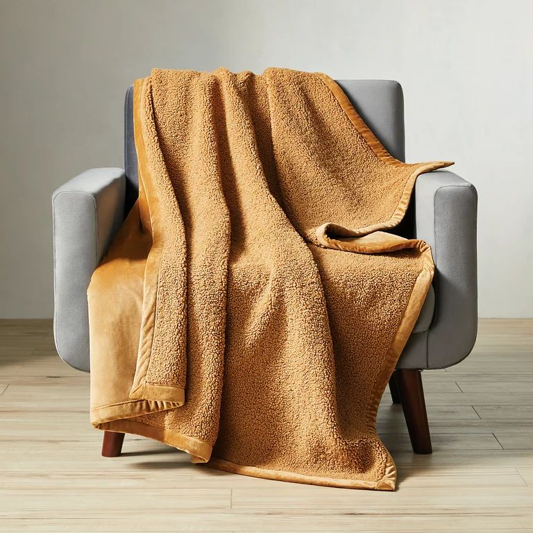 Better Homes & Gardens Teddy Faux Fur Throw Blanket, Caramel Beige, Standard Throw - Walmart.com | Walmart (US)