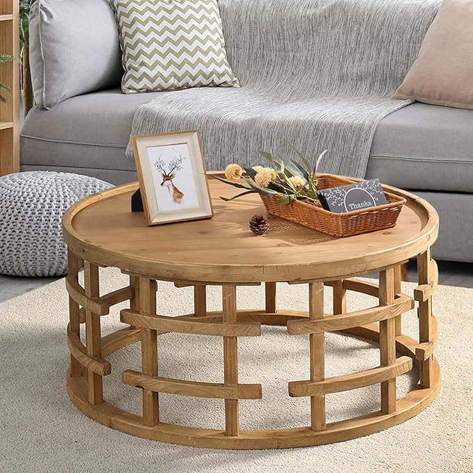RUSTOWN Farmhouse Round Coffee Table, French Country Sofa Tables,Rustic Soild Wood Finish with Op... | Amazon (US)