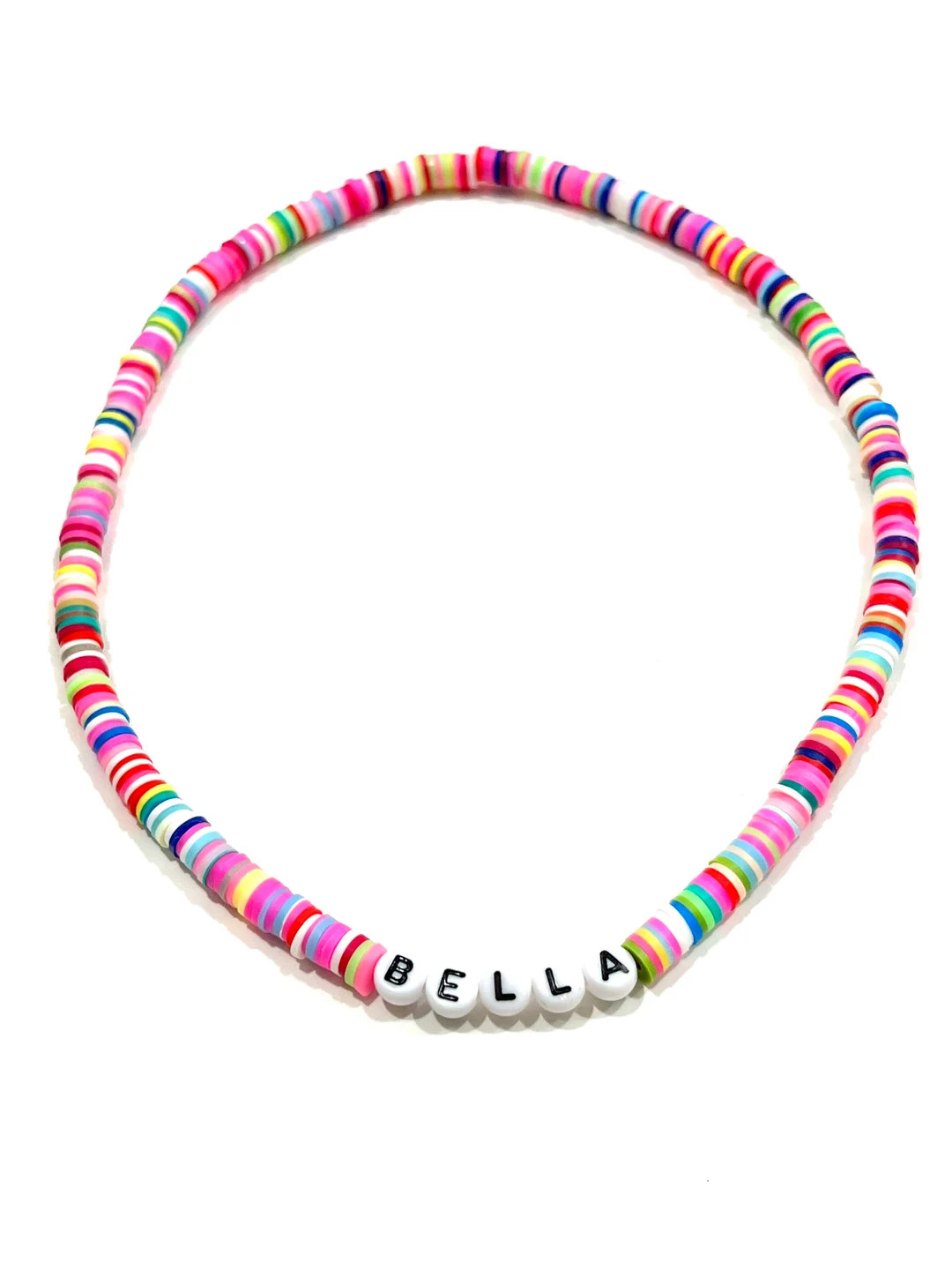 Kids Rainbow Stretch Custom Name Heishi Necklace - Baby, Toddler, Kids, Girls, Multicolor, Bright... | Etsy (US)