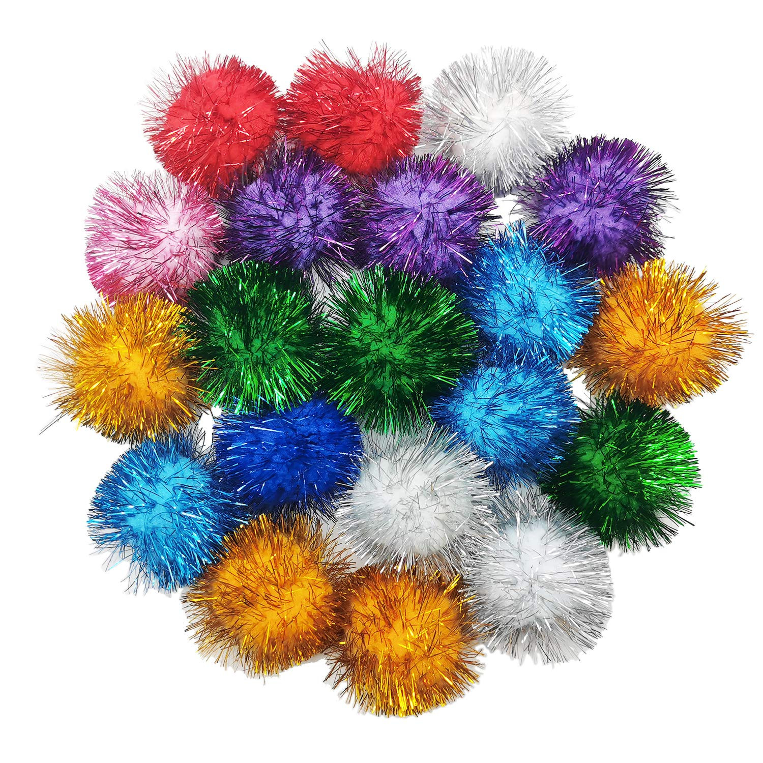 20 Pcs Assorted Color Flash Ball Cat's Favorite Toy Ball Tinsel Pom Poms Flash. | Amazon (US)