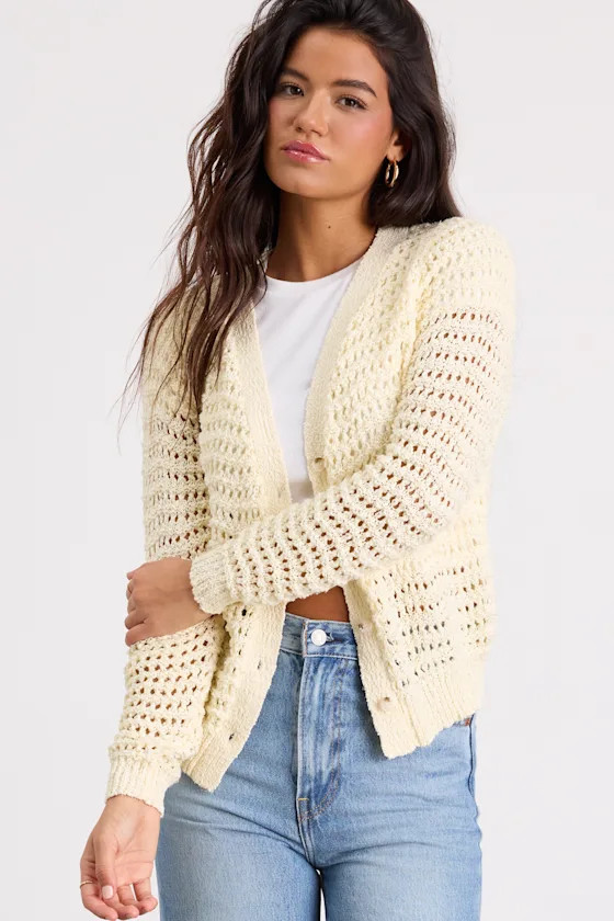 Breezy Attitude Yellow Loose Knit Button-Up Cardigan Sweater | Lulus