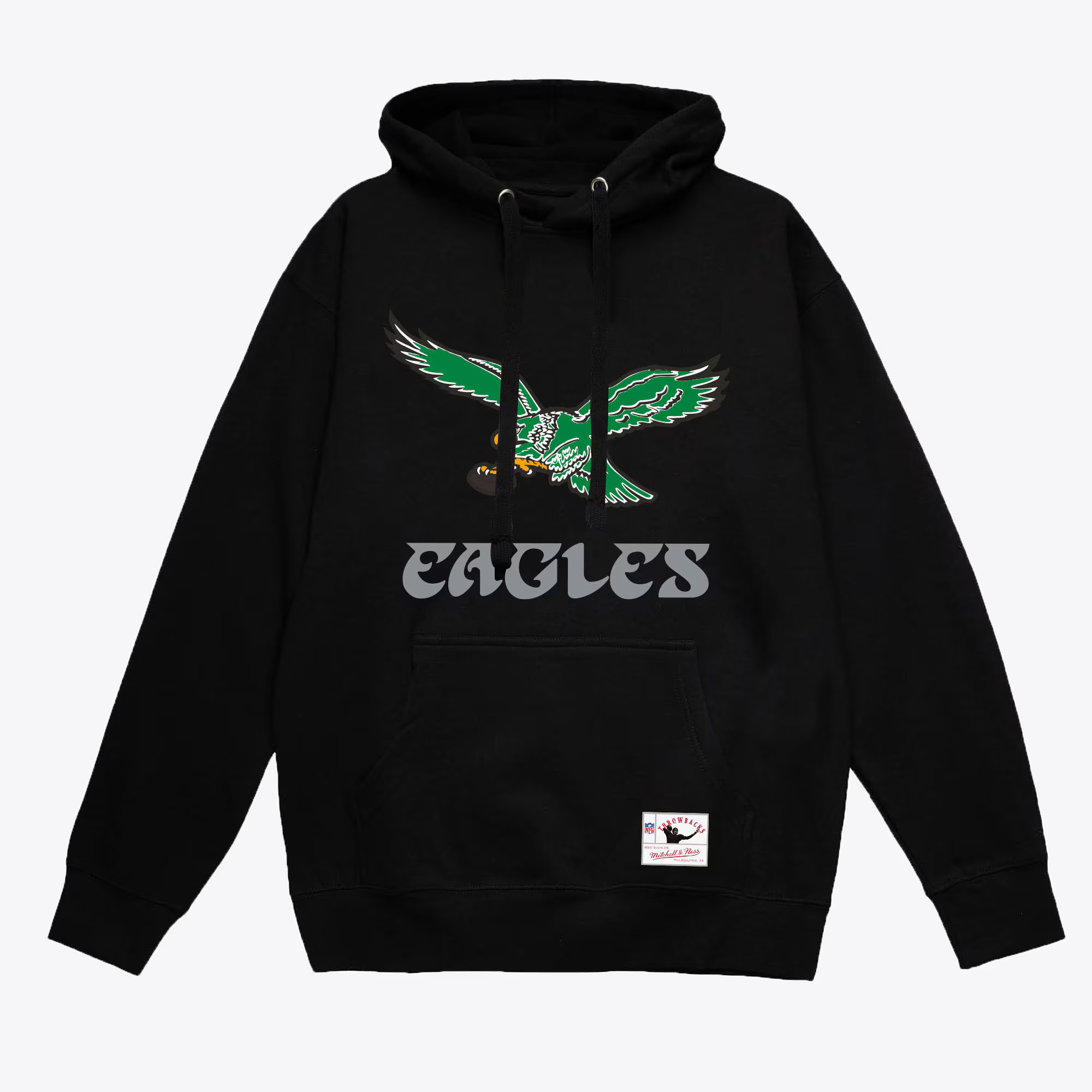 Men's Black Philadelphia Eagles Throwback Logo 2.0 Pullover Hoodie | Mitchell & Ness