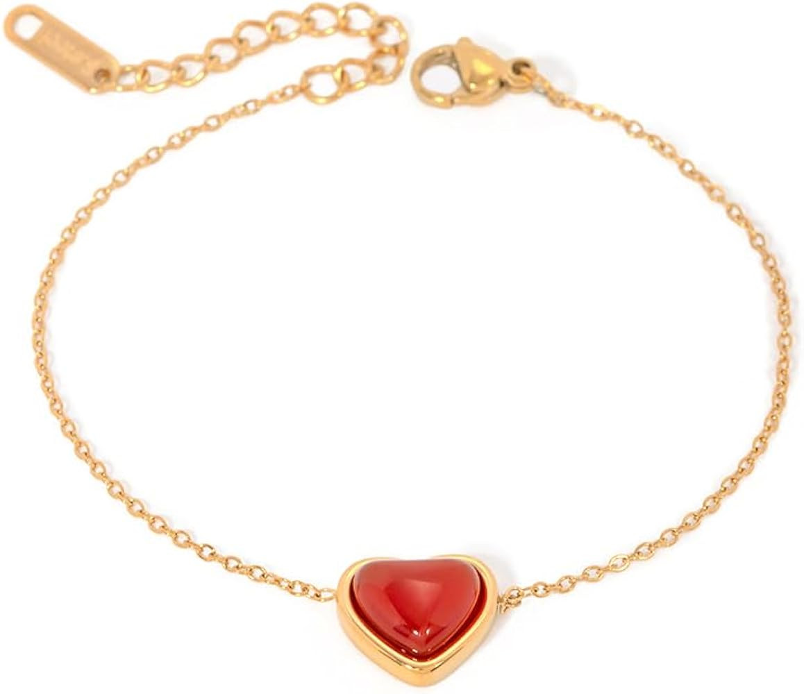 OIDIMS Simulated Red Agate Heart Shaped Bracelet Tiny Love Promise Exquisite 18k Gold-Tone Stainl... | Amazon (US)