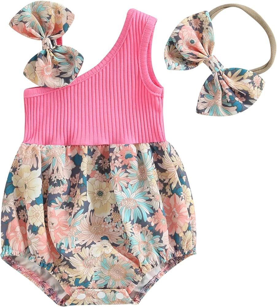 Baby Girls Daisy Playsuits Bodysuit+Headband Print Halter Romper Floral Jumpsuit Infant Onesie Su... | Amazon (US)