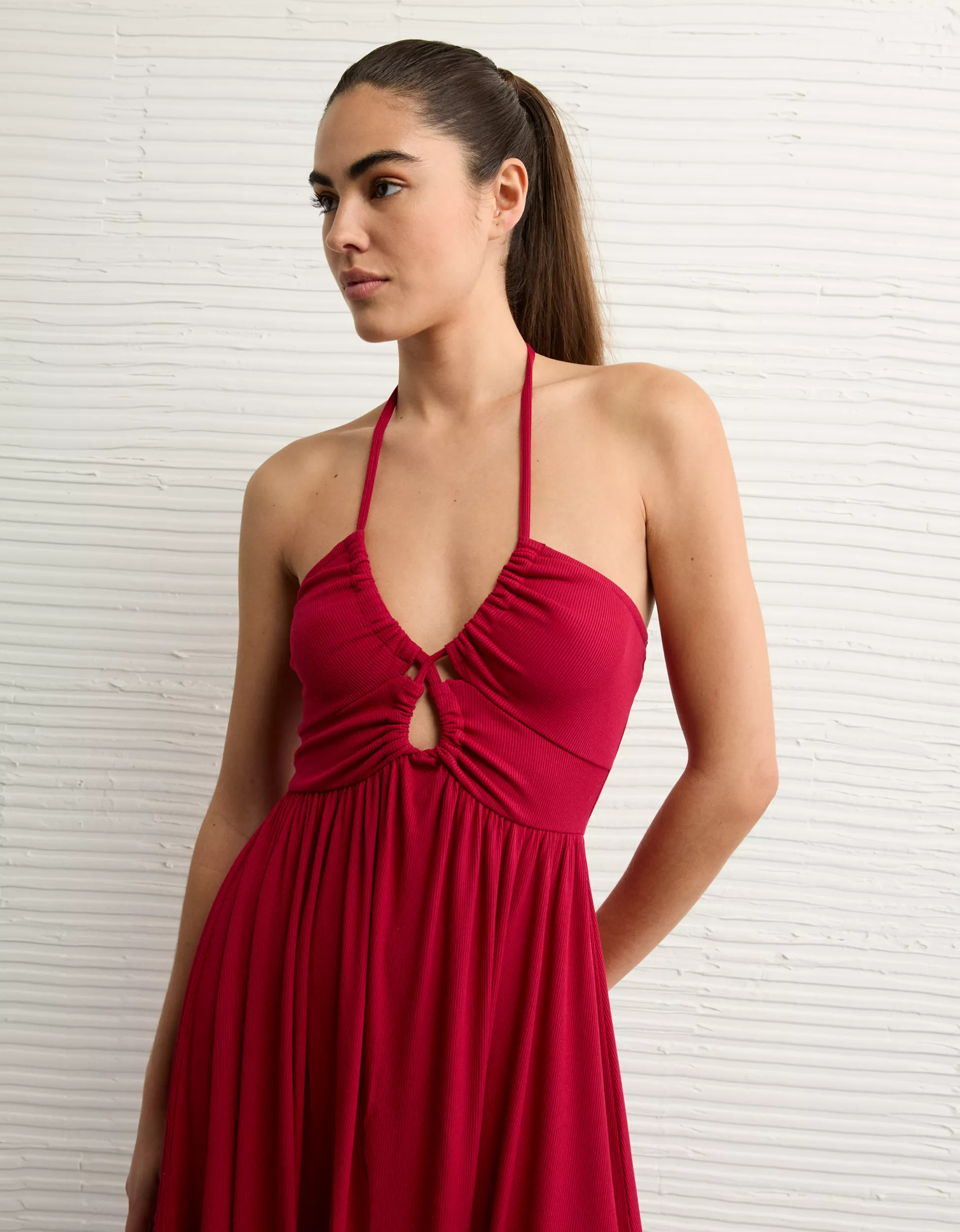 AE Soft & Sexy Keyhole Halter Midi Dress | American Eagle Outfitters (US & CA)