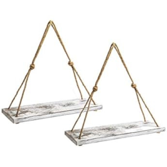 OMYSA Boho Wall Hanging Shelf - Set of 2 Wood Hanging Shelves for Wall - Farmhouse Rustic Floating S | Amazon (US)