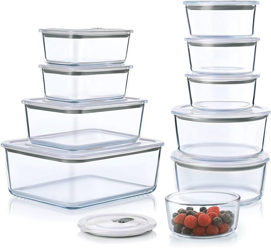 FineDine 20-Piece Glass Food Storage Container Set - 100% Leakproof, BPA-Free, and Oven Safe - Pe... | Amazon (US)
