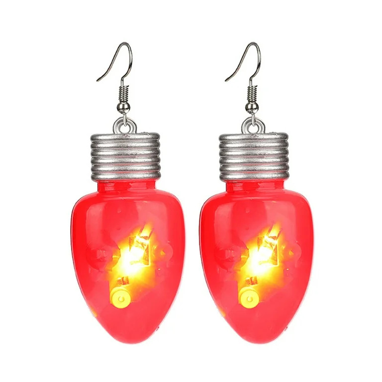 Red LED Light Bulb Dangle Drop Earrings Christmas Light Up Glow in The Dark Huggie Hook Hoop Earr... | Walmart (US)