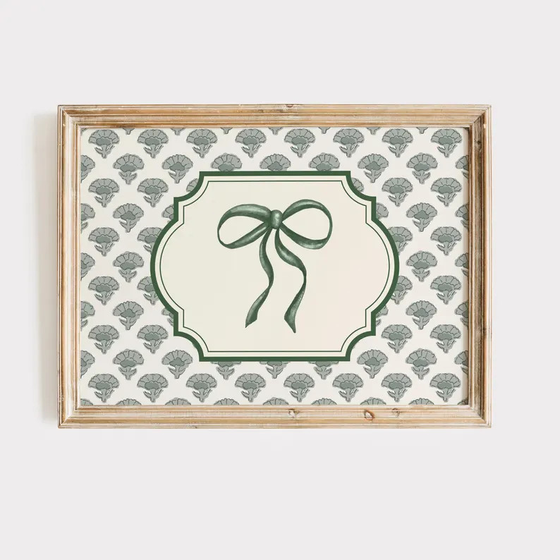 Sage Green Bow Block Print: Coquette Cottagecore Wall Art (JPG Digital Download) - Etsy | Etsy (US)
