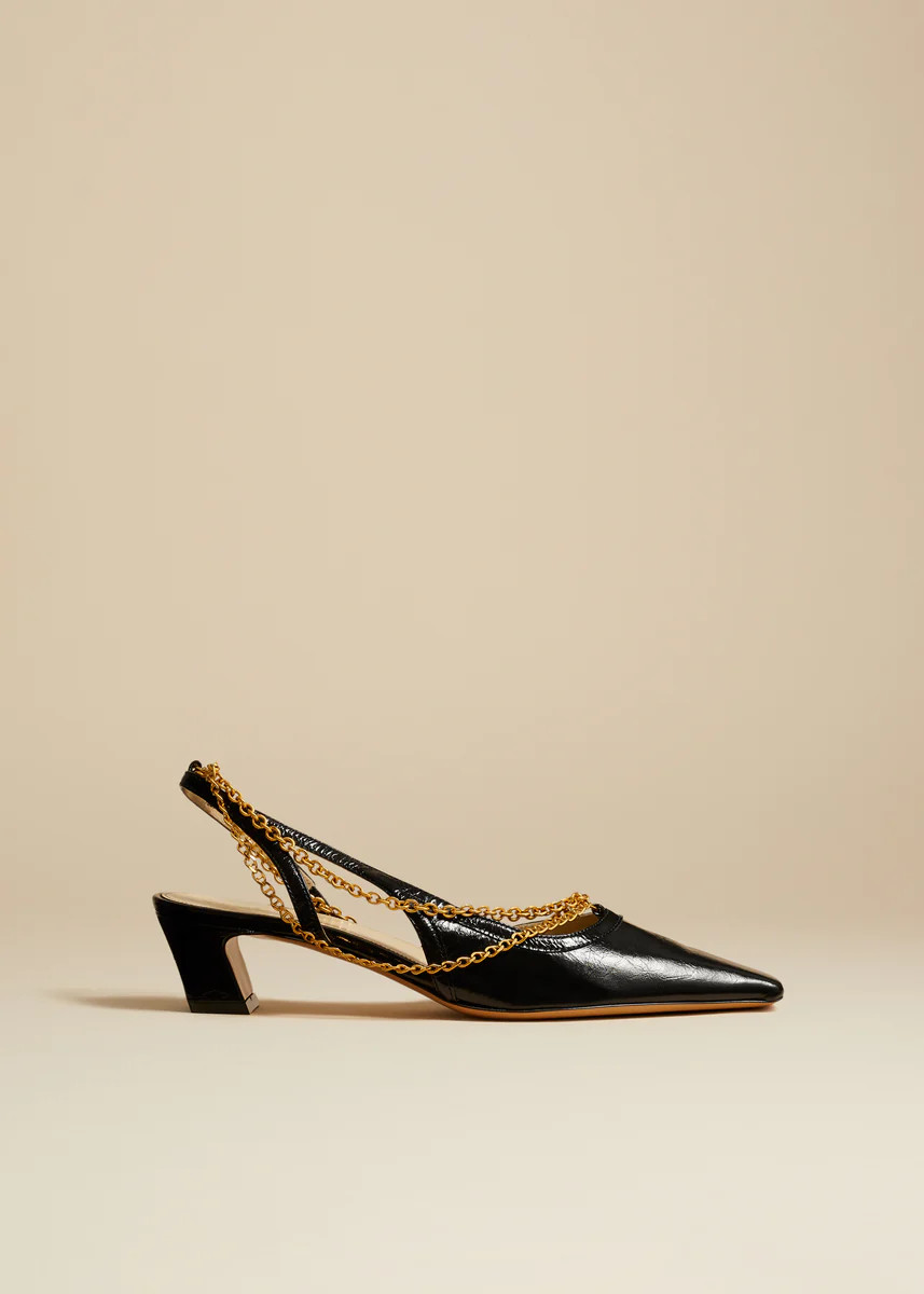 The Marfa Slingback Sandal in Black Crinkled Leather | Khaite