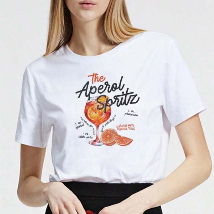 Aperol Spritz Retro Cocktail Graphic Tees Women Cute Alcohol Drink T Shirt Plus Size Printed T-Shirts Unisex Vintage Top Gift | SHEIN